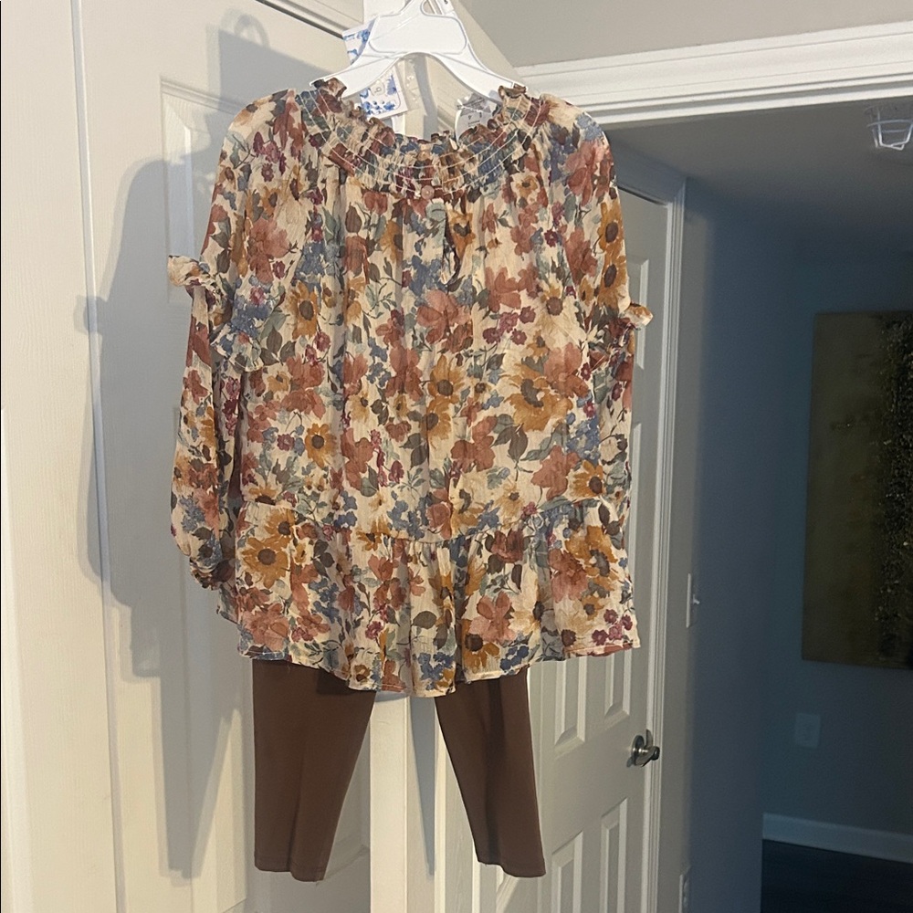 Bonnie Jean Floral Kids Set - Multicolor and Brown